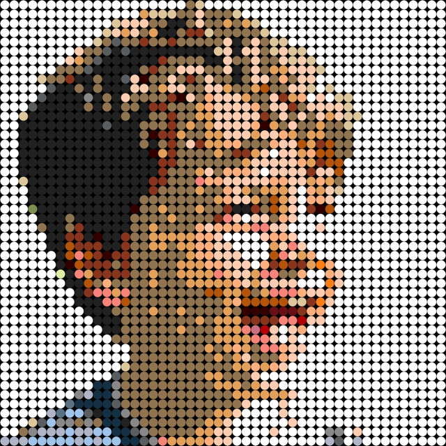 Retrato de niño convertido en mosaico de dots de colores