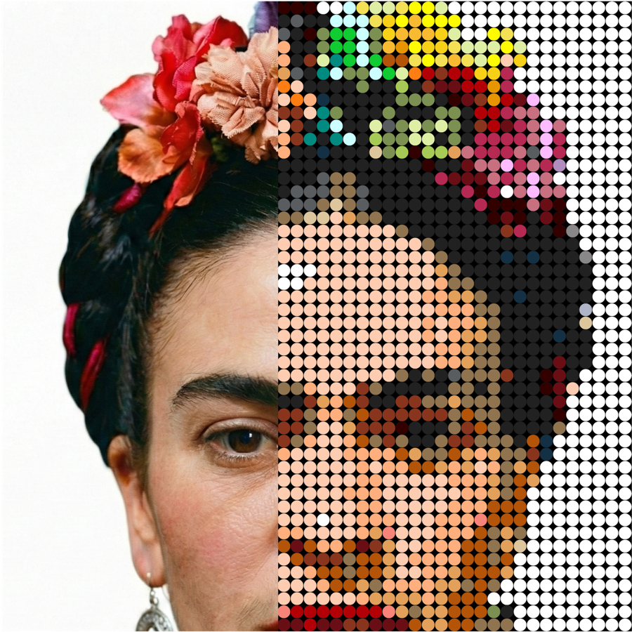 Transformación de foto a mosaico pixel art con dots - ejemplo DotPixel.art