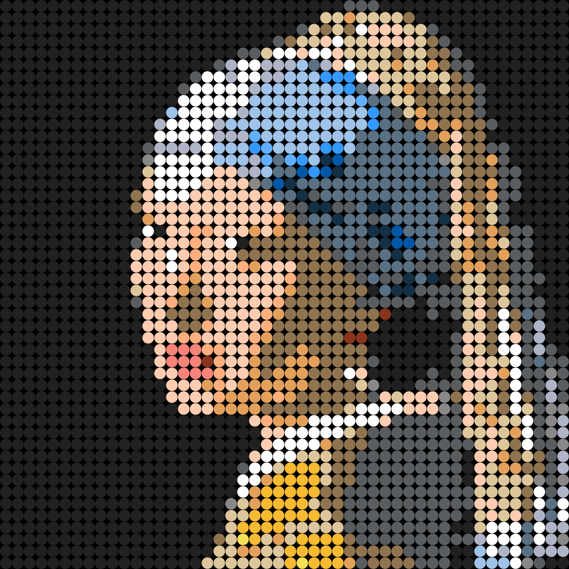La joven de la perla en mosaico de dots de colores pixel art