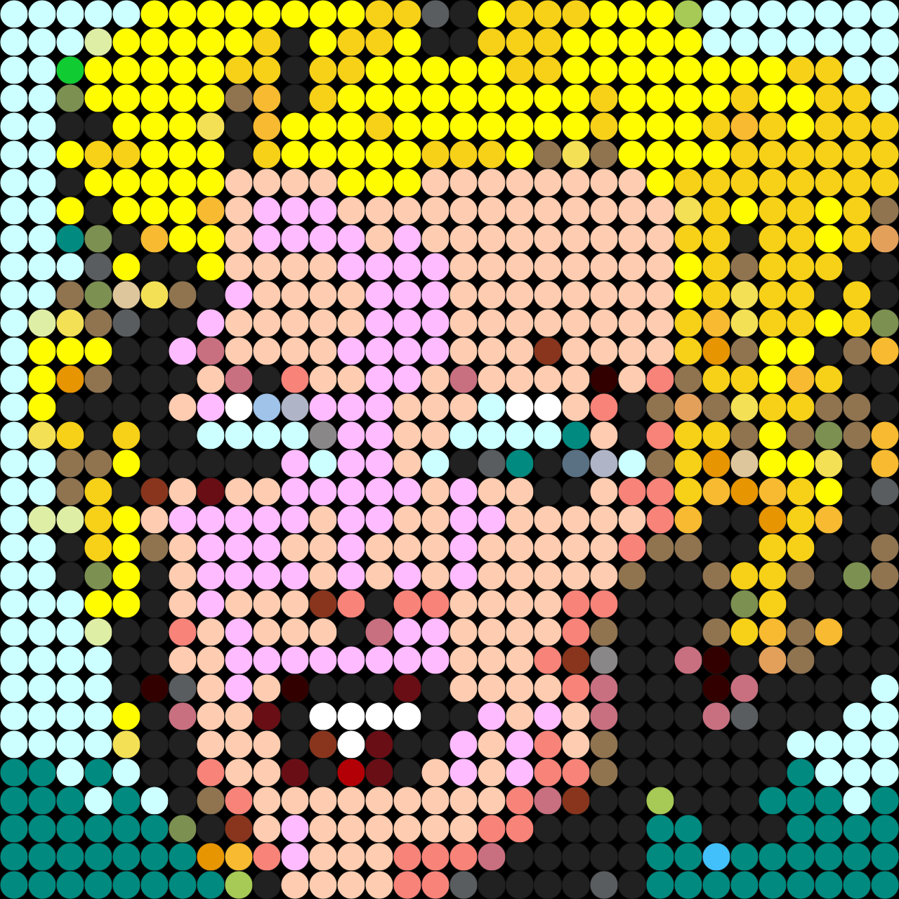 Ejemplo kit Mini retrato pixel art Marilyn Monroe - 32x32 dots 25x25 cm